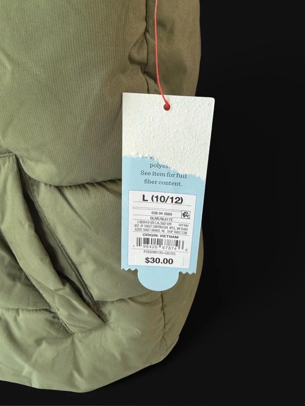 NWT Cat & Jack Olive Sherpa Yoke Puffer Vest Kids L 10/12 Green Winter